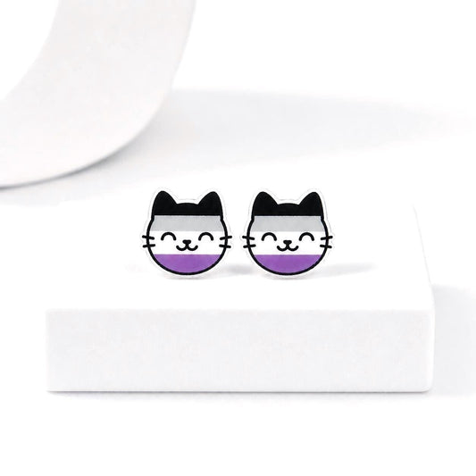 Ace Pride Cat Earrings, Asexual Flag Jewelry, Titanium Posts
