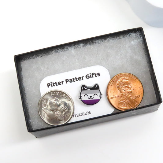 Ace Pride Cat Earrings, Asexual Flag Jewelry, Titanium Posts