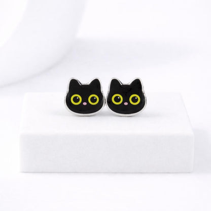 Black Cat Earrings, Lightweight Acrylic Studs with Hypoallergenic Titanium Posts for Sensitive Ears
