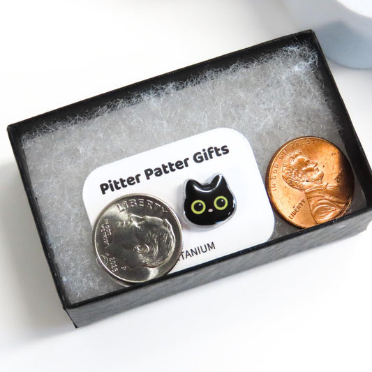 Black Cat Earrings, Lightweight Acrylic Studs with Hypoallergenic Titanium Posts for Sensitive Ears