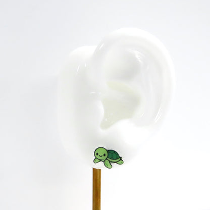 Kawaii Sea Turtle Earrings, Cute Earrings, Hypoallergenic Titanium Posts