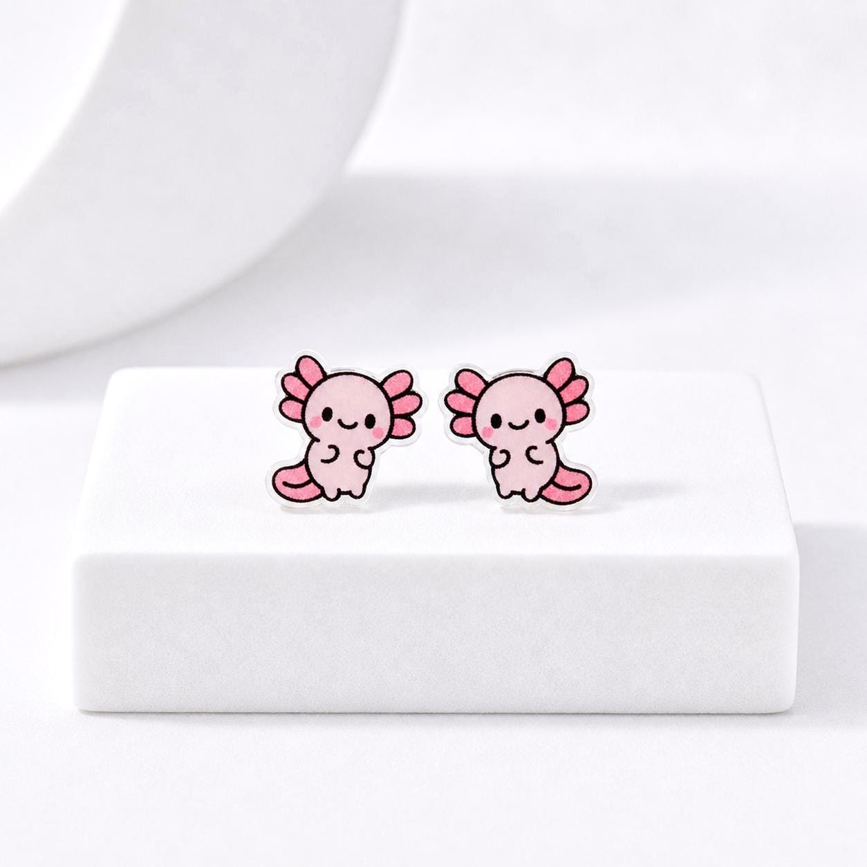 Kawaii Axolotl Earrings, Hypoallergenic Titanium Posts, Quirky Cute Earrings, Animal Jewelry