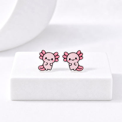 Kawaii Axolotl Earrings, Hypoallergenic Titanium Posts, Quirky Cute Earrings, Animal Jewelry