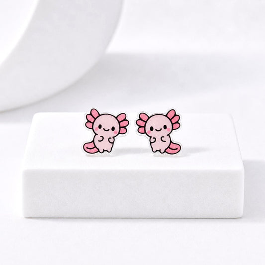 Kawaii Axolotl Earrings, Hypoallergenic Titanium Posts, Quirky Cute Earrings, Animal Jewelry