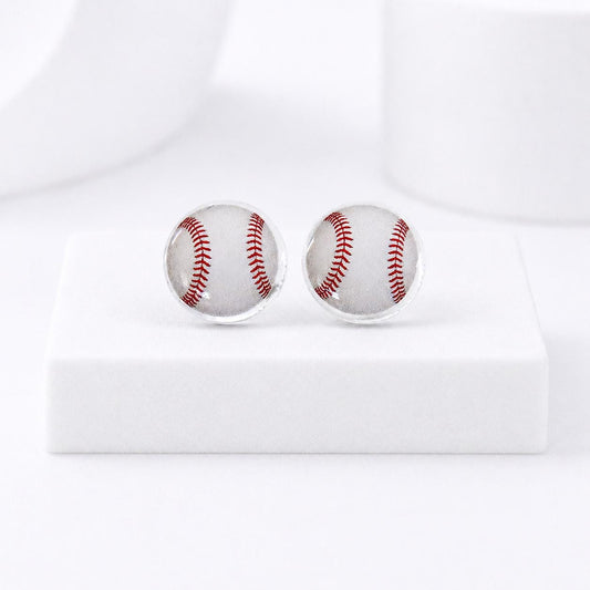 Baseball Stud Earrings, Titanium Posts, Hypoallergenic Jewelry