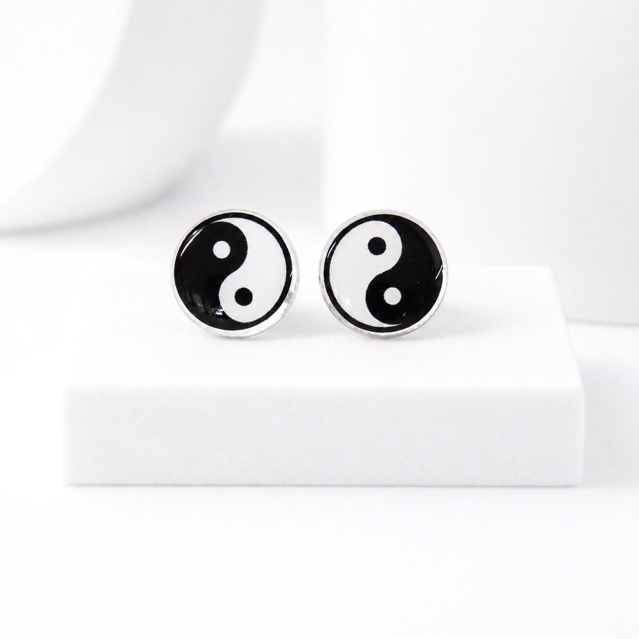 Yin Yang Earrings, Acrylic Studs, Hypoallergenic Titanium Posts