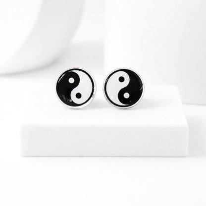 Yin Yang Earrings, Acrylic Studs, Hypoallergenic Titanium Posts