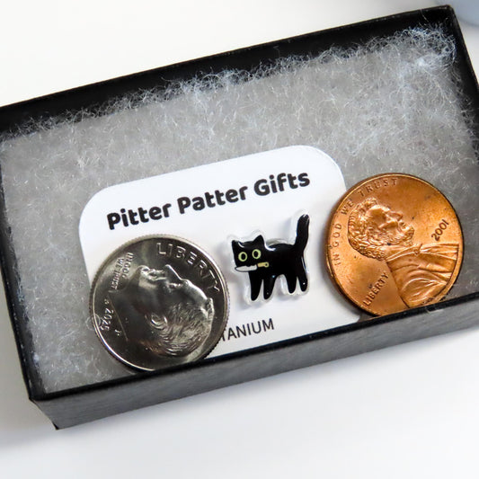 Black Cat with Knife Earrings, Quirky Earrings, Funny Cat Gift, Titanium Posts