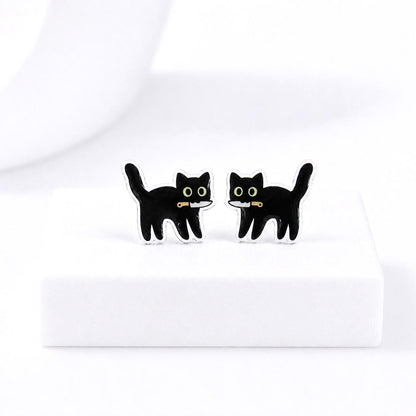 Black Cat with Knife Earrings, Quirky Earrings, Funny Cat Gift, Titanium Posts