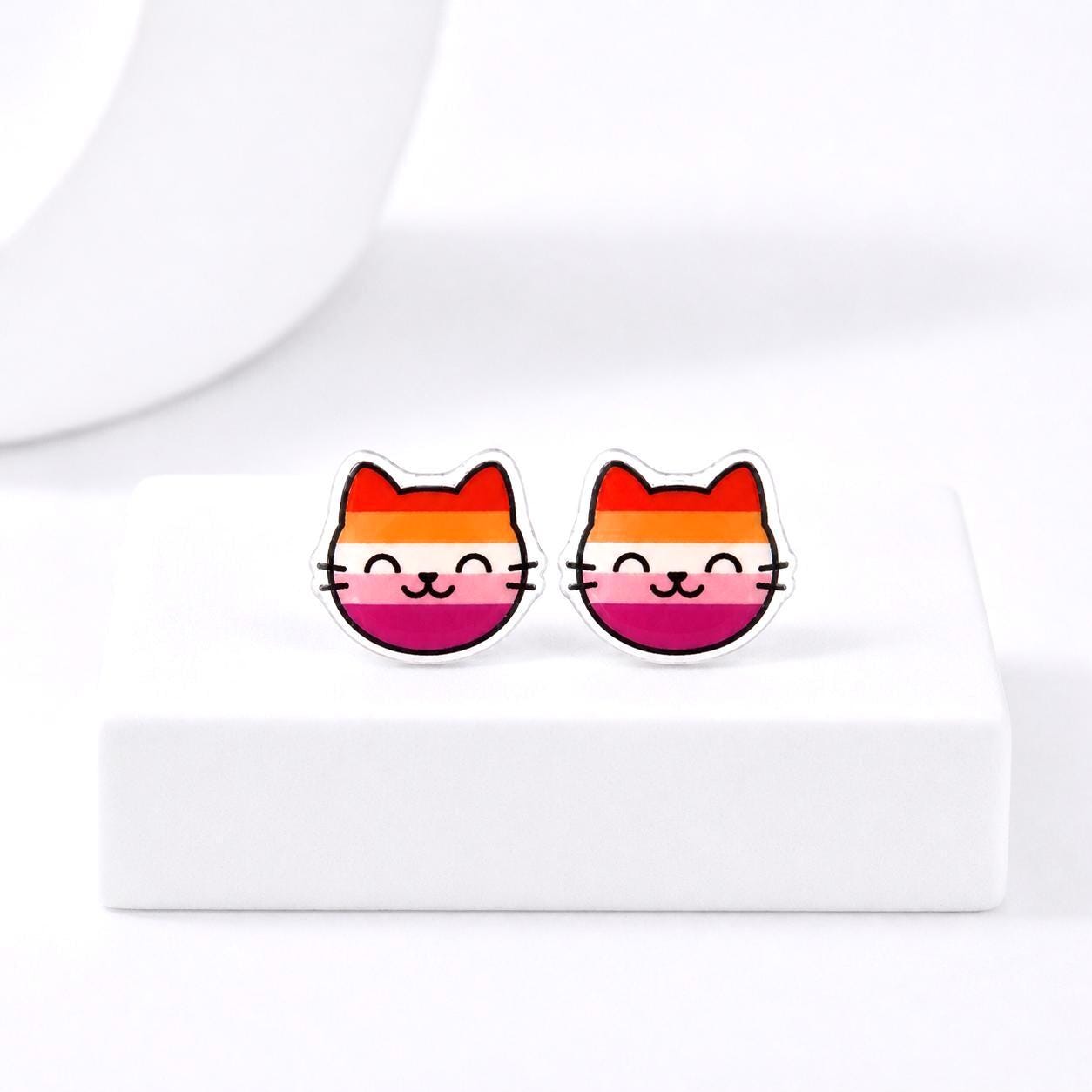 Lesbian Pride Cat Earrings · Lesbian Flag Jewelry · LGBTQ+ Accessories · Hypoallergenic Titanium Posts