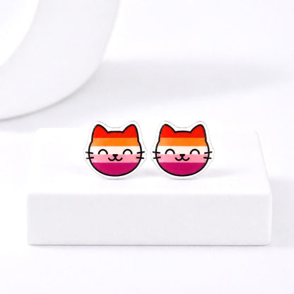 Lesbian Pride Cat Earrings · Lesbian Flag Jewelry · LGBTQ+ Accessories · Hypoallergenic Titanium Posts