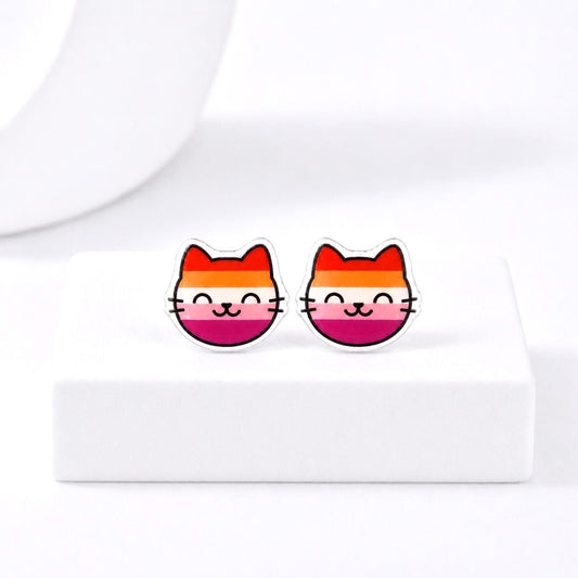 Lesbian Pride Cat Earrings · Lesbian Flag Jewelry · LGBTQ+ Accessories · Hypoallergenic Titanium Posts