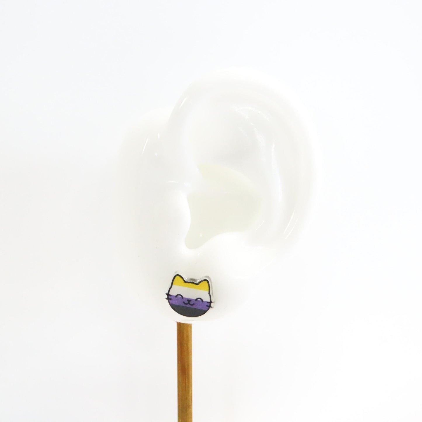 Nonbinary Pride Cat Earrings, LGBTQ Jewelry,  Hypoallergenic Titanium Posts