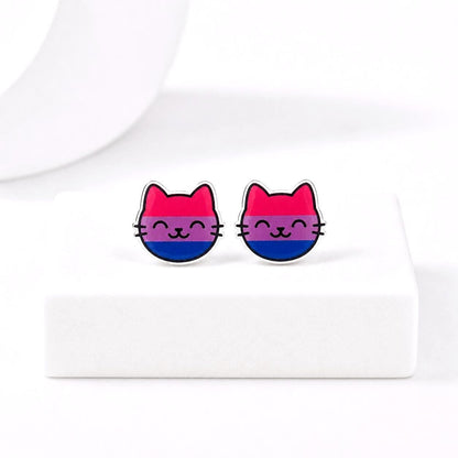 Bi Pride Earrings · LGBTQ+ Jewelry, Kawaii Cat Earrings, Hypoallergenic Titanium Posts
