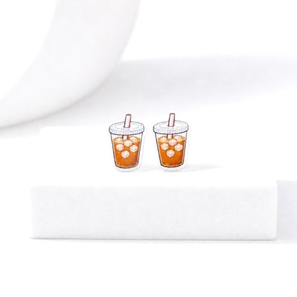 Iced Coffee Earrings, Hypoallergenic Titanium Posts, Fun Food Jewelry