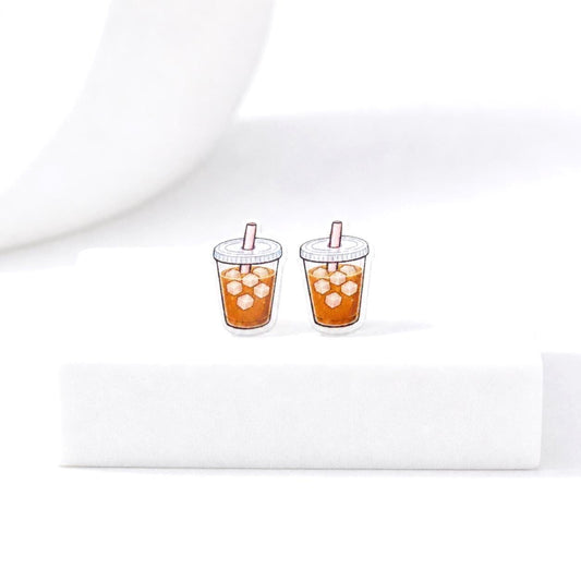 Iced Coffee Earrings, Hypoallergenic Titanium Posts, Fun Food Jewelry