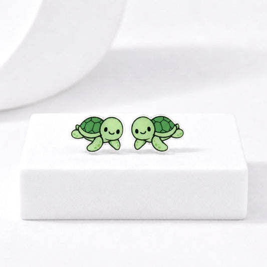 Kawaii Sea Turtle Earrings, Cute Earrings, Hypoallergenic Titanium Posts