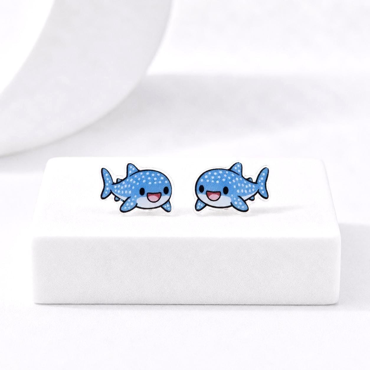 Whale Shark Earrings, Cute Earrings, Hypoallergenic Titanium Posts