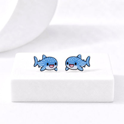 Whale Shark Earrings, Cute Earrings, Hypoallergenic Titanium Posts