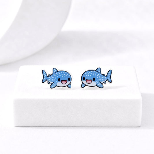 Whale Shark Earrings, Cute Earrings, Hypoallergenic Titanium Posts