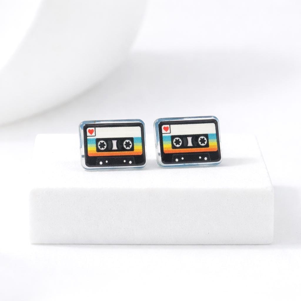 Cassette Tape Earrings, Hypoallergenic Titanium Posts