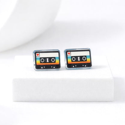Cassette Tape Earrings, Hypoallergenic Titanium Posts