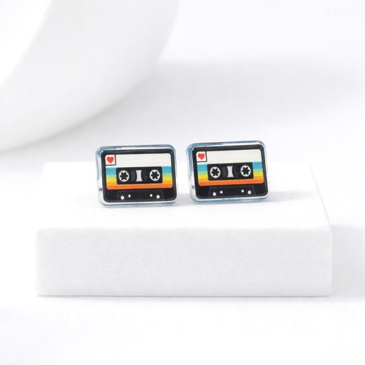 Cassette Tape Earrings, Hypoallergenic Titanium Posts
