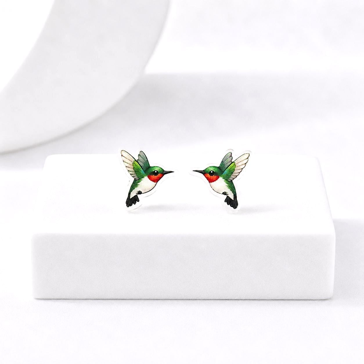 Hummingbird Earrings, Bird Jewelry Gift, Nature Inspired Spring Studs, Hypoallergenic Posts