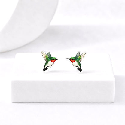 Hummingbird Earrings, Bird Jewelry Gift, Nature Inspired Spring Studs, Hypoallergenic Posts