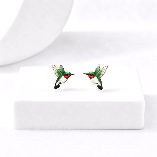 Hummingbird Earrings, Bird Jewelry Gift, Nature Inspired Spring Studs, Hypoallergenic Posts