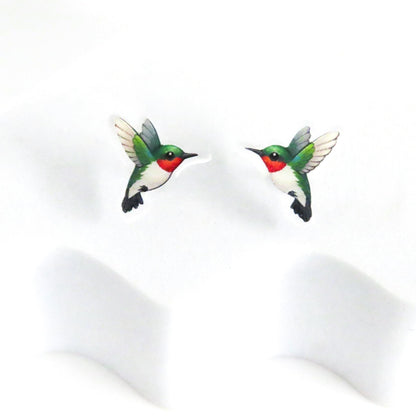 Hummingbird Earrings, Bird Jewelry Gift, Nature Inspired Spring Studs, Hypoallergenic Posts