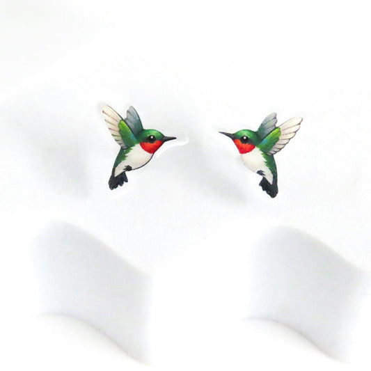 Hummingbird Earrings, Bird Jewelry Gift, Nature Inspired Spring Studs, Hypoallergenic Posts