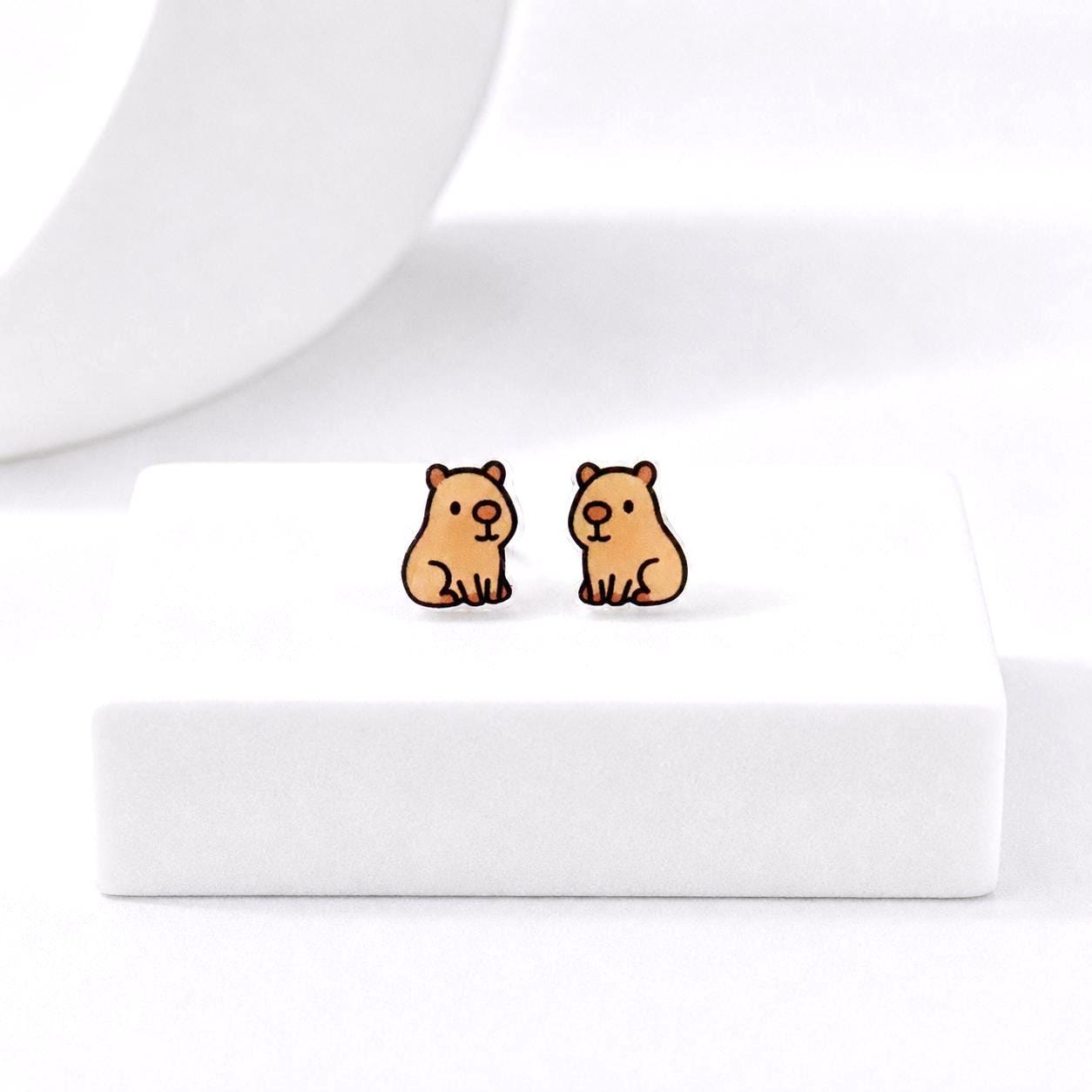 Capybara Earrings, Kawaii Animal Studs, Titanium Posts for Sensitive Ears