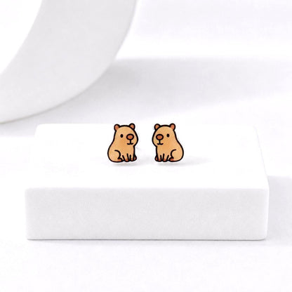 Capybara Earrings, Kawaii Animal Studs, Titanium Posts for Sensitive Ears