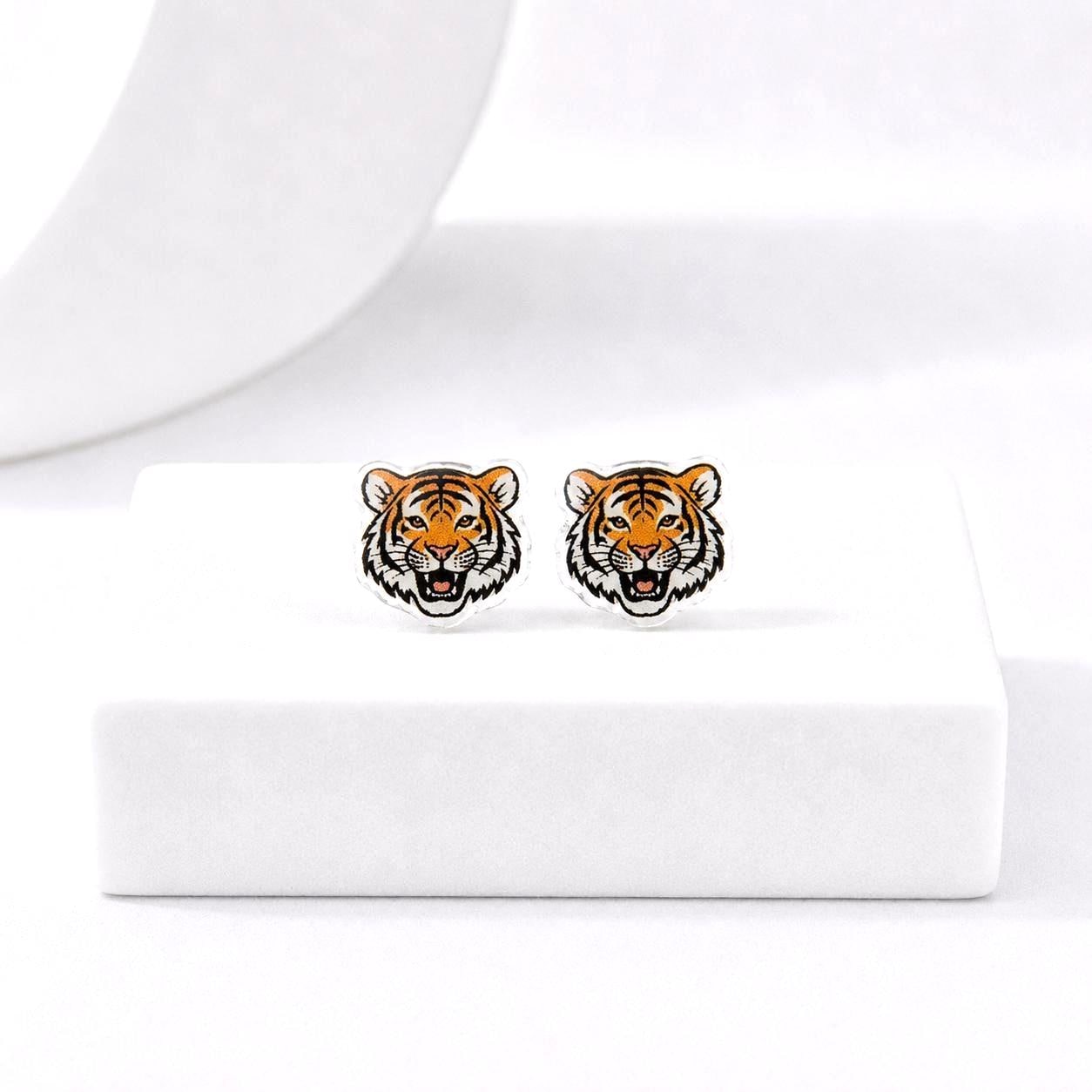 Tiger Earrings, Team Mascot, Game Day Sports Earrings, Hypoallergenic Posts