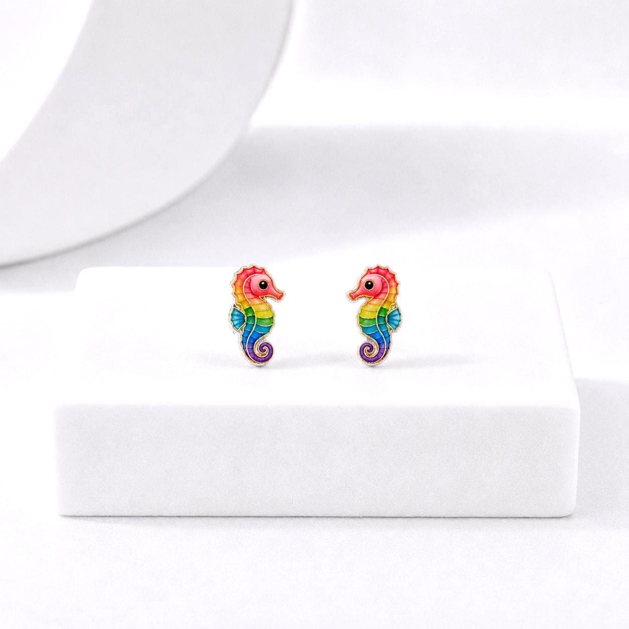 Sea Horse Earrings, Ocean Earrings Stud, Hypoallergenic Titanium Posts
