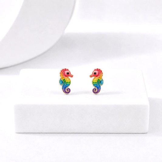 Sea Horse Earrings, Ocean Earrings Stud, Hypoallergenic Titanium Posts